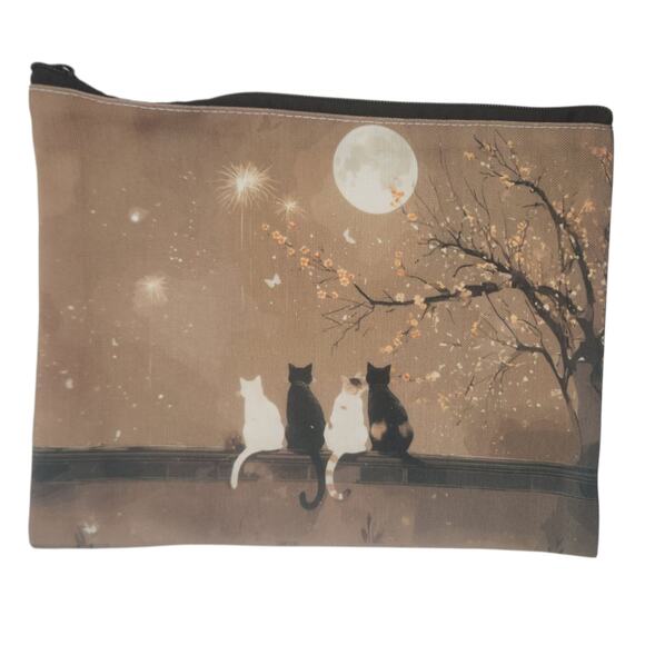 Moonlight Cats Cherry Blossom Cosmetic Bag - Romantic Silhouette 8x6 - Picture 4 of 6